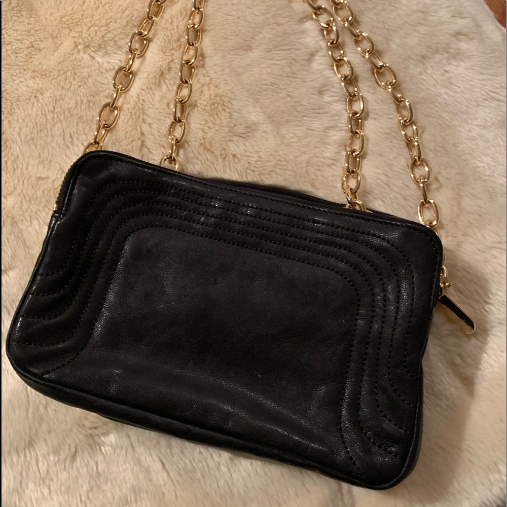 Leather Shoulder Bag with Gold Chain Strap